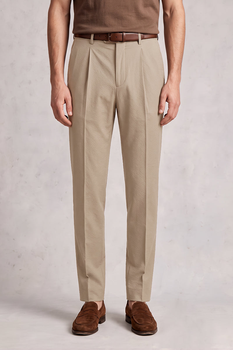 Light Brown 50% Merino Wool Suit Trousers