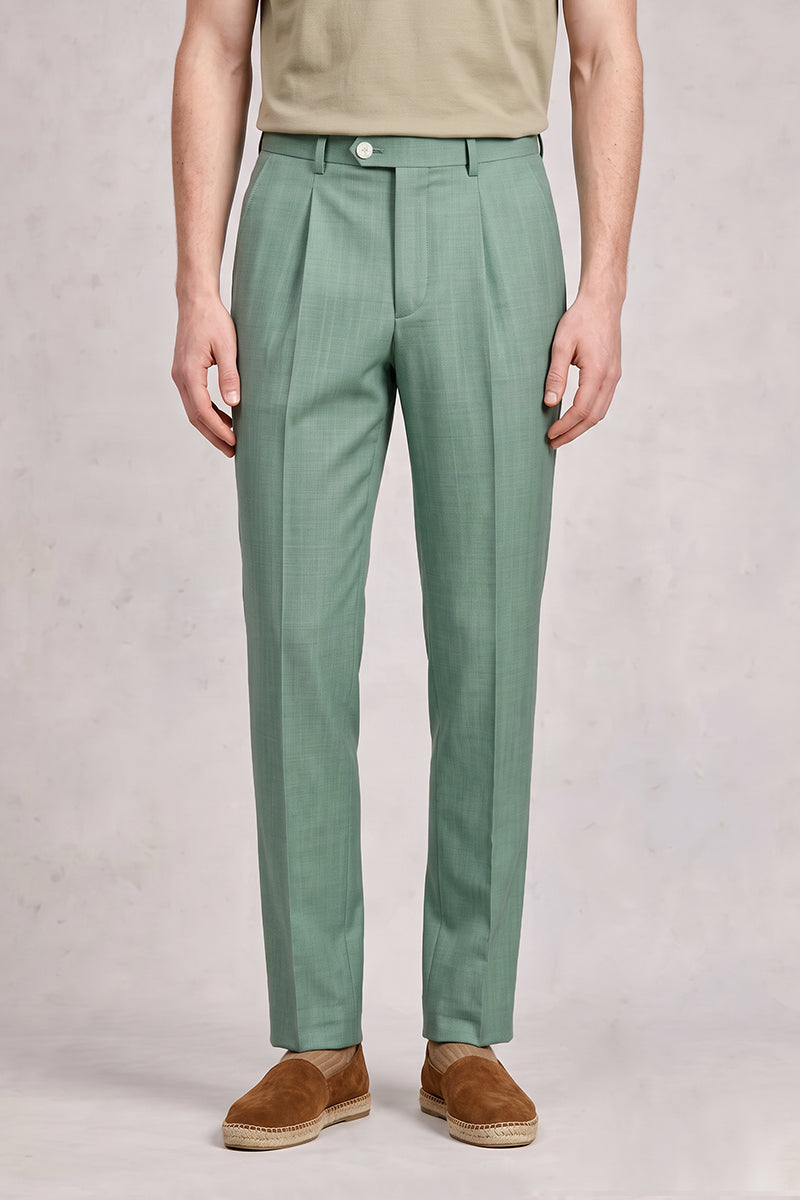 Green 50% Merino Wool Suit Trousers