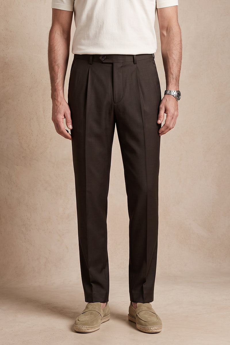 Brown 50% Merino Wool Suit Trousers
