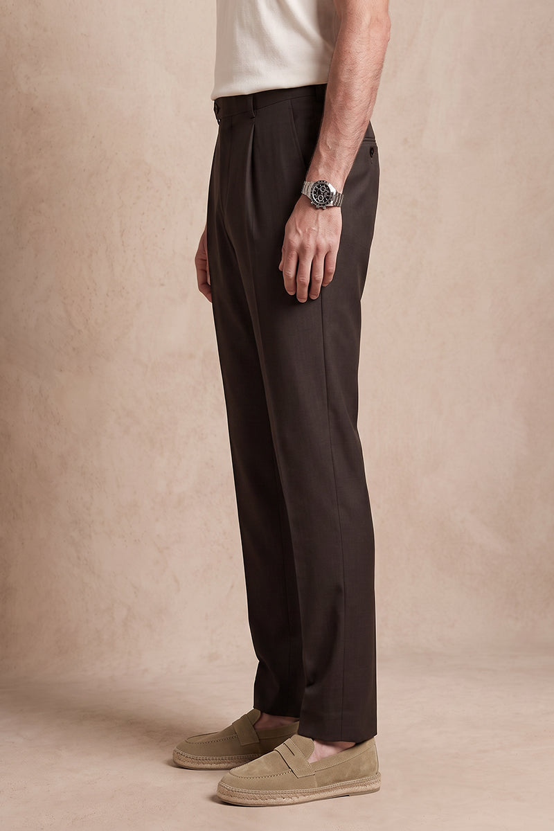 Brown 50% Merino Wool Suit Trousers