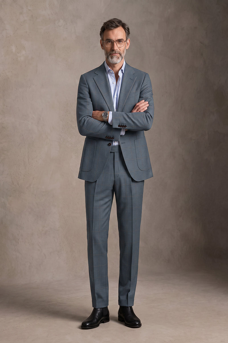Blue Gray 100% Merino Wool Suits