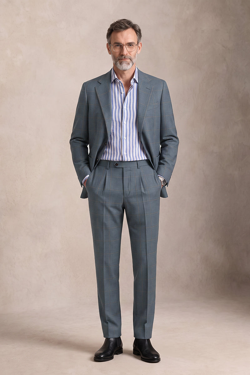 Blue Gray 100% Merino Wool Suits