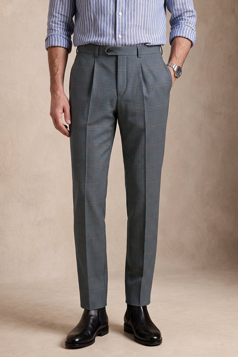 Blue Gray 100% Merino Wool Suit Trousers