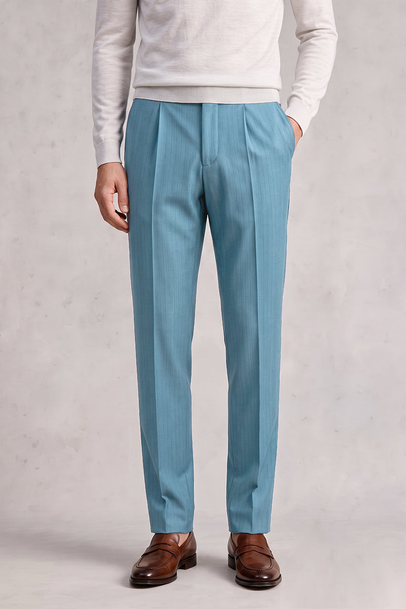 Blue 50% Merino Wool Suit Trousers