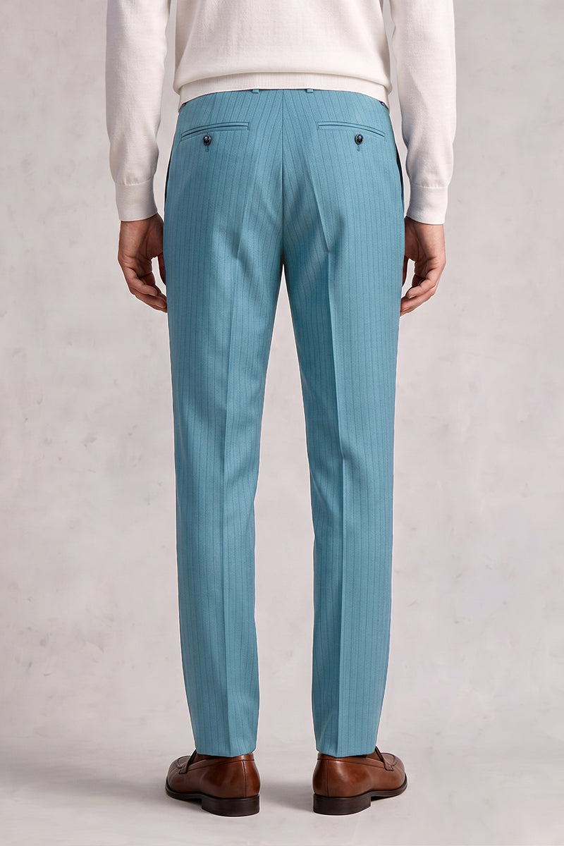 Blue 50% Merino Wool Suit Trousers