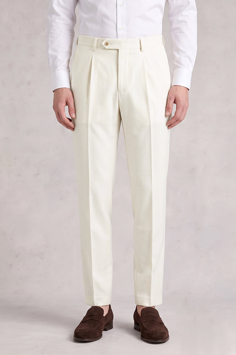 White 50% Merino Wool Suit Trousers