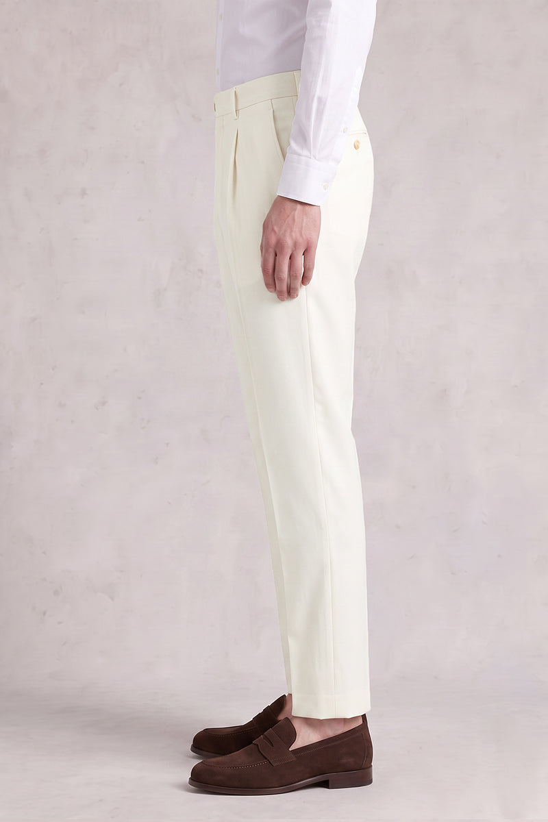 White 50% Merino Wool Suit Trousers