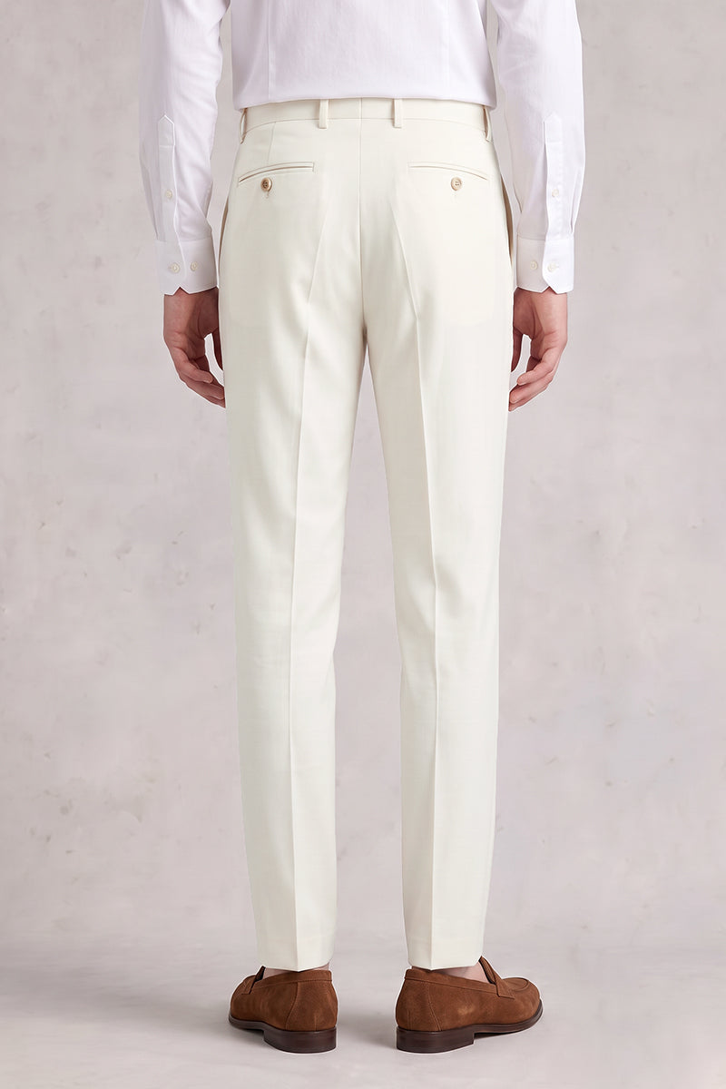 White 50% Merino Wool Suit Trousers
