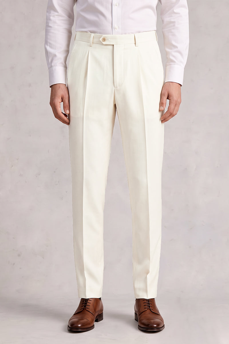 Beige 50% Merino Wool Suit Trousers