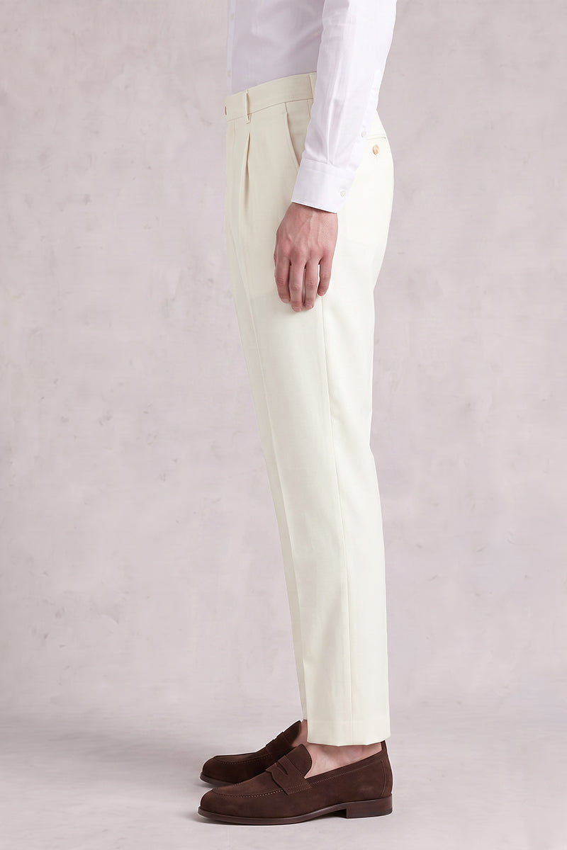 Beige 50% Merino Wool Suit Trousers