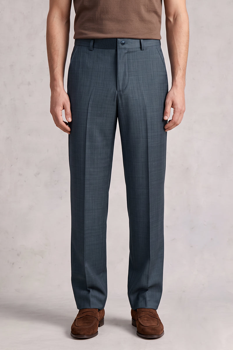 Navy Blue 50% Merino Wool Suit Trousers