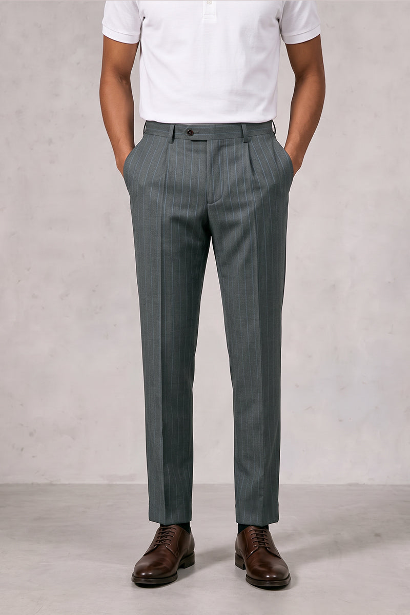 Gray 50% Merino Wool Suit Trousers