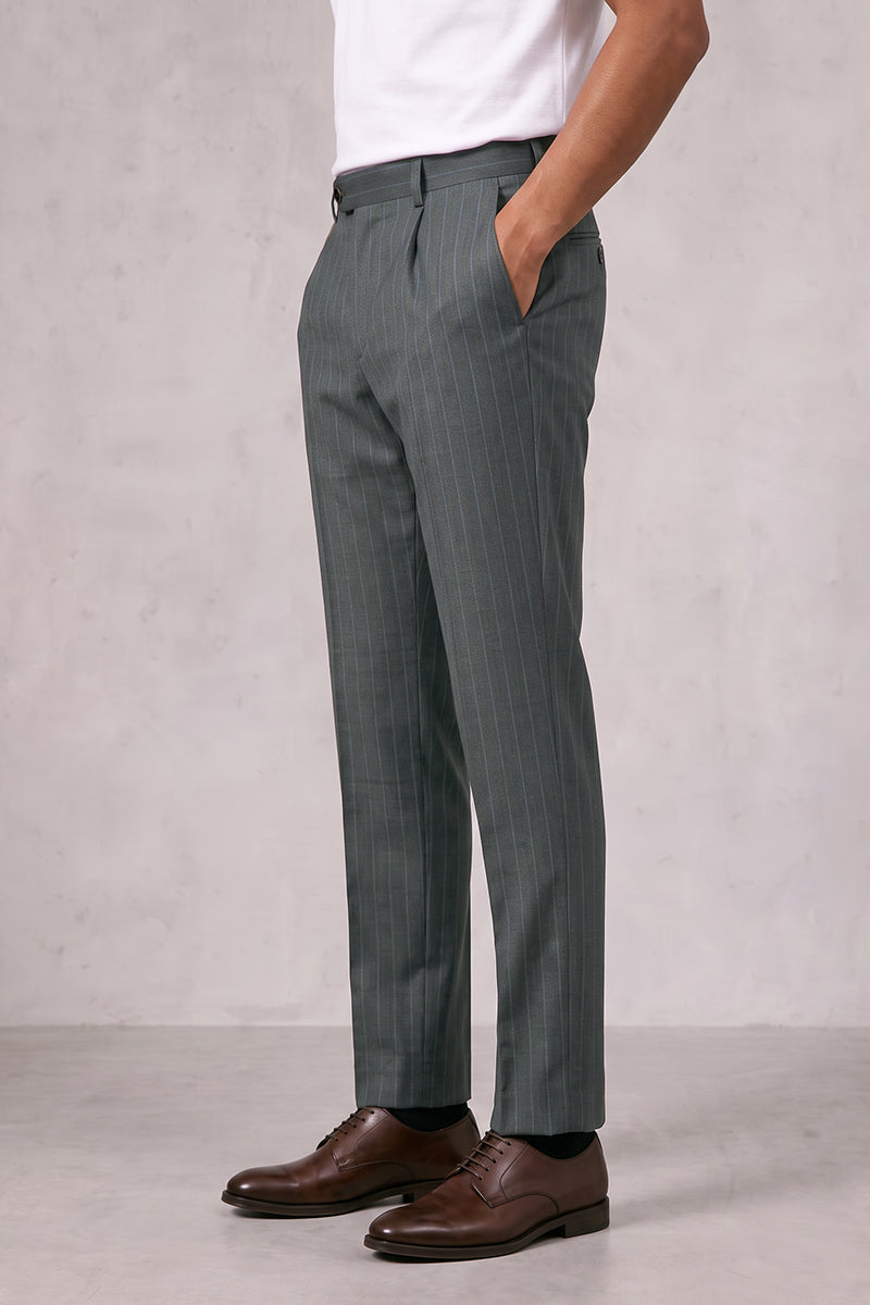 Gray 50% Merino Wool Suit Trousers