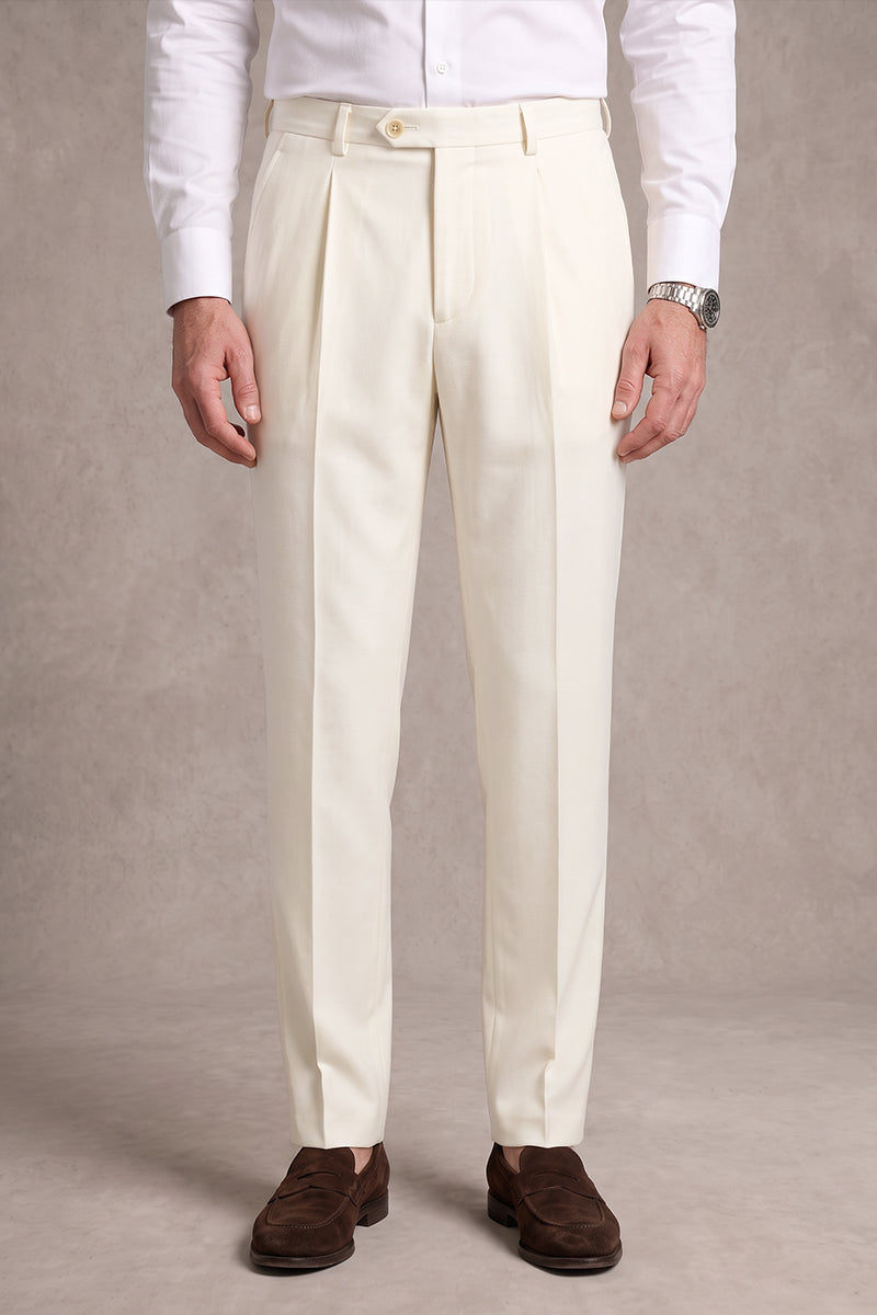 Beige 50% Merino Wool Suit Trousers