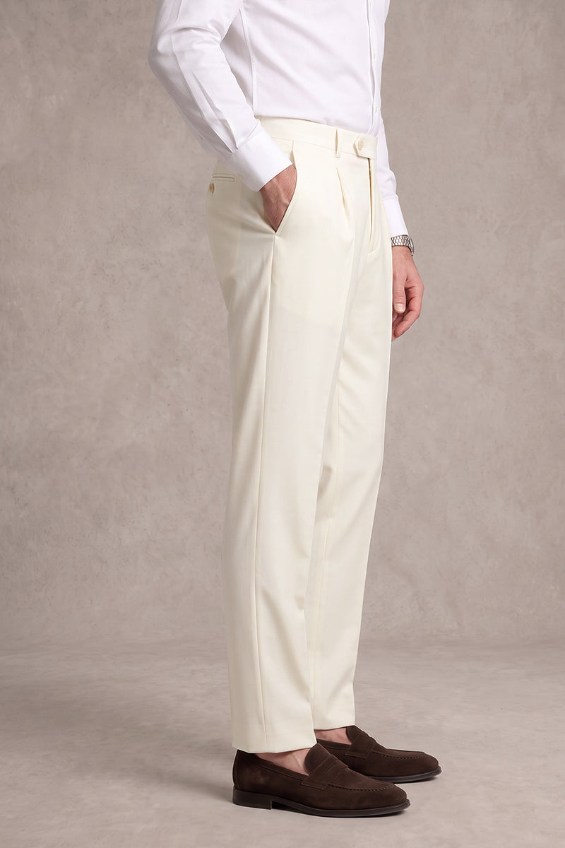 Beige 50% Merino Wool Suit Trousers