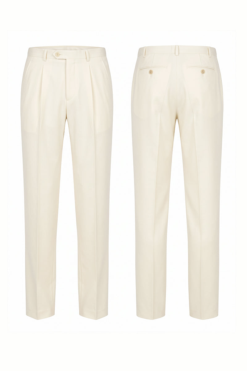 Beige 50% Merino Wool Suit Trousers