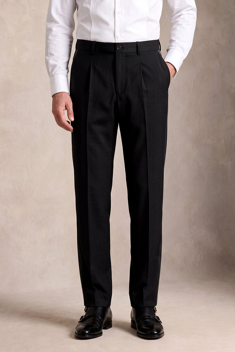 Black 50% Merino Wool Suit Trousers