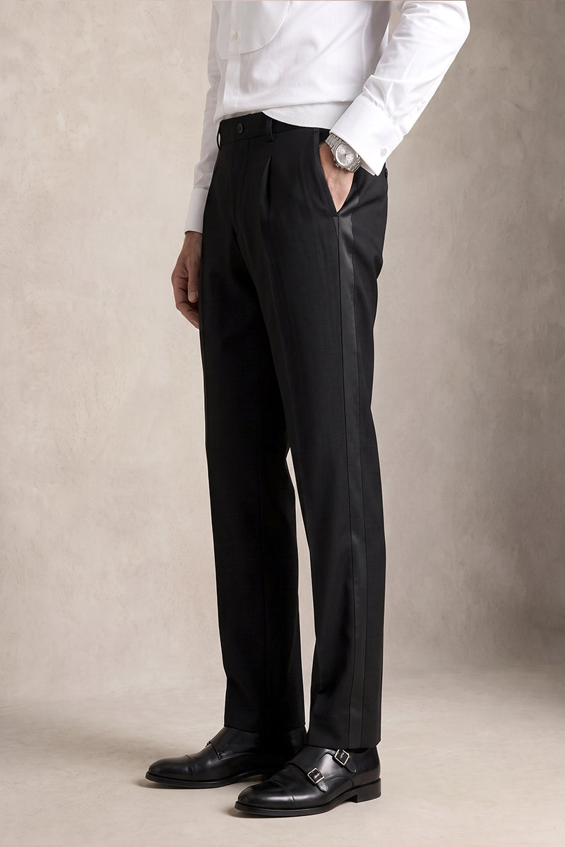 Black 50% Merino Wool Suit Trousers