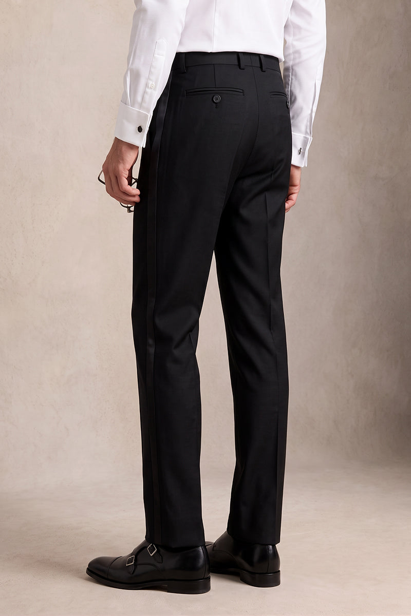 Black 50% Merino Wool Suit Trousers