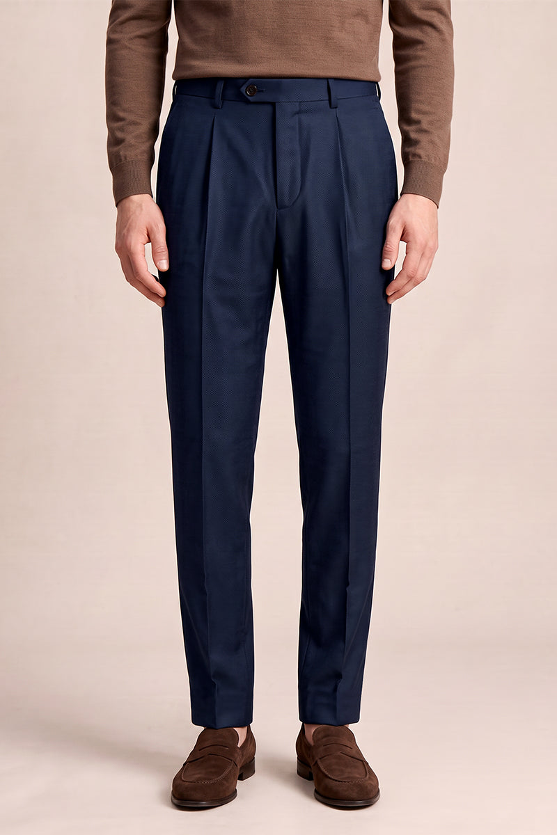 Navy Blue 50% Merino Wool Suit Trousers