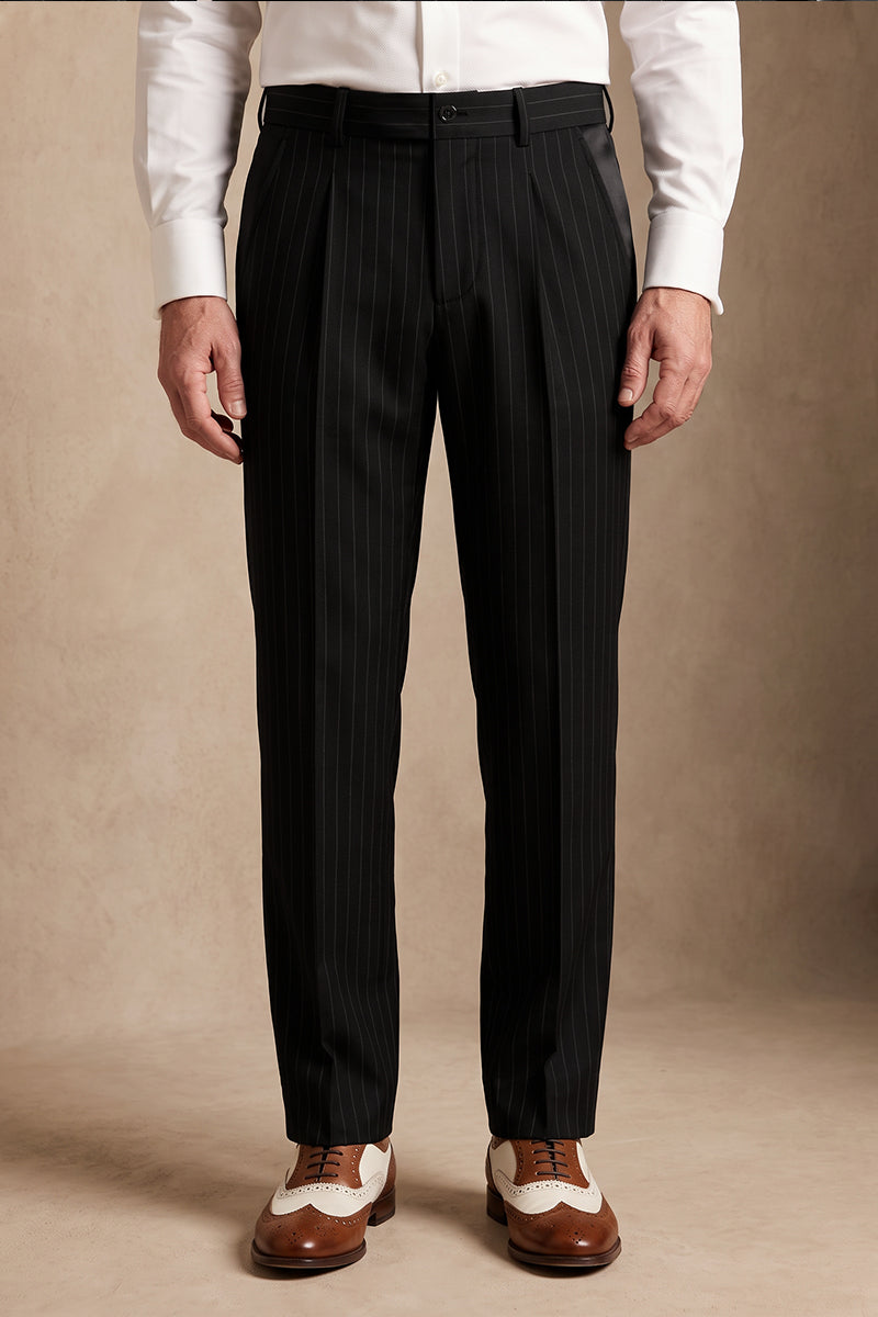 Black 100% Merino Wool Suit Trousers