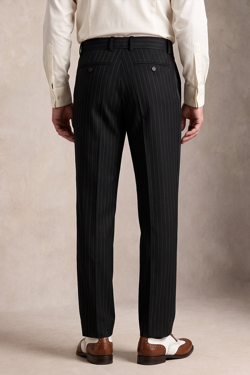 Black 100% Merino Wool Suit Trousers