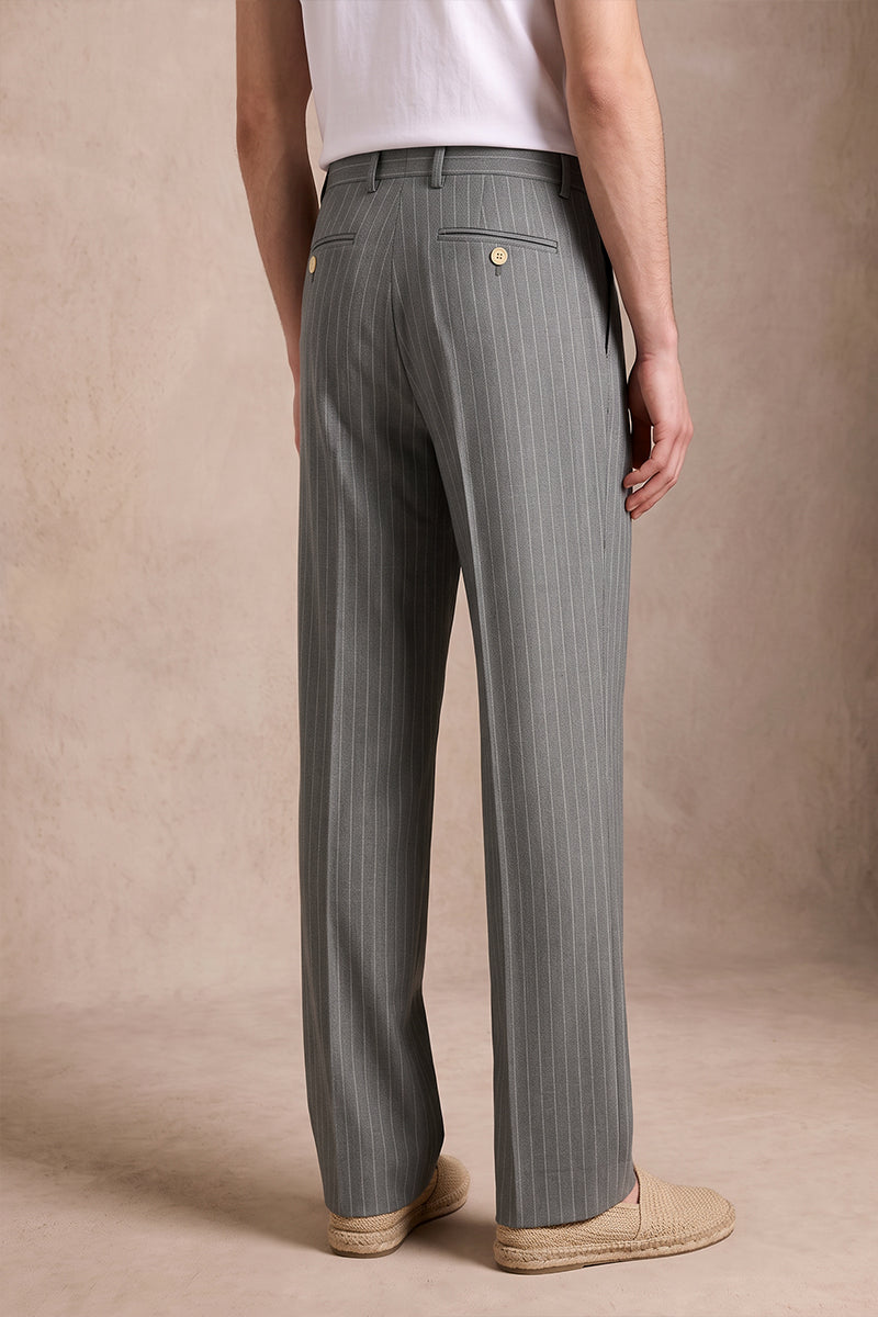 Gray 100% Merino Wool Suit Trousers