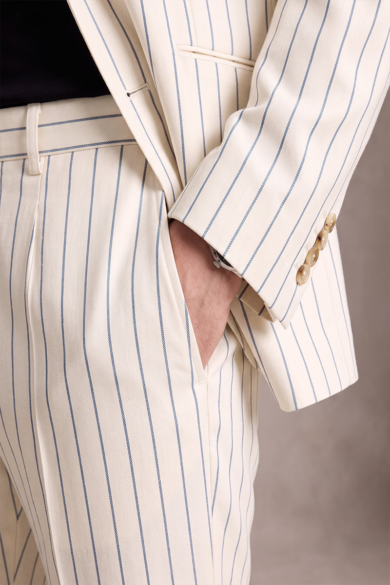 Beige 50% Merino Wool Suit Trousers