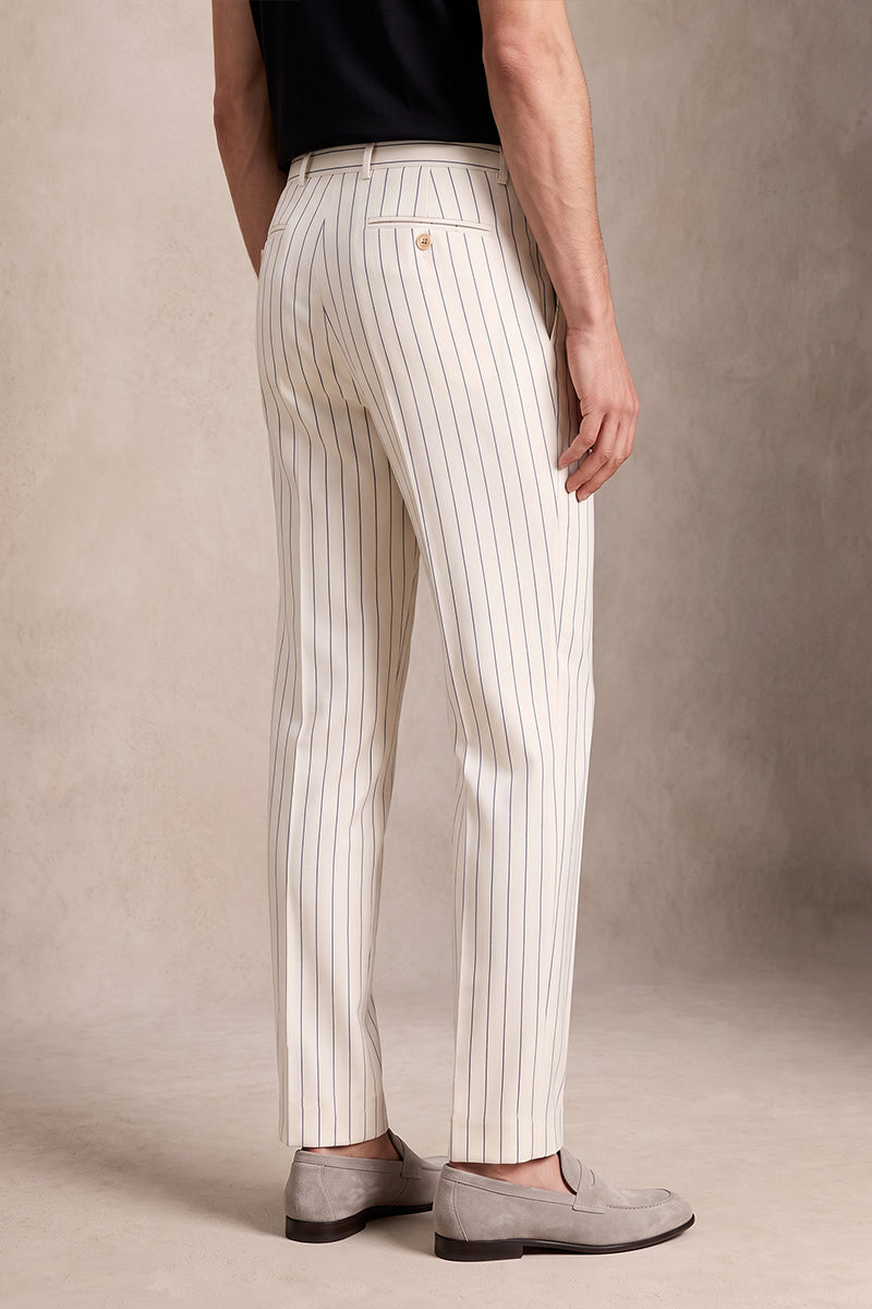 Beige 50% Merino Wool Suit Trousers
