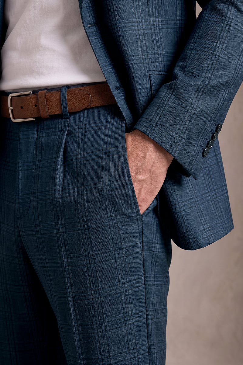 Navy Blue 50% Merino Wool Suit Trousers