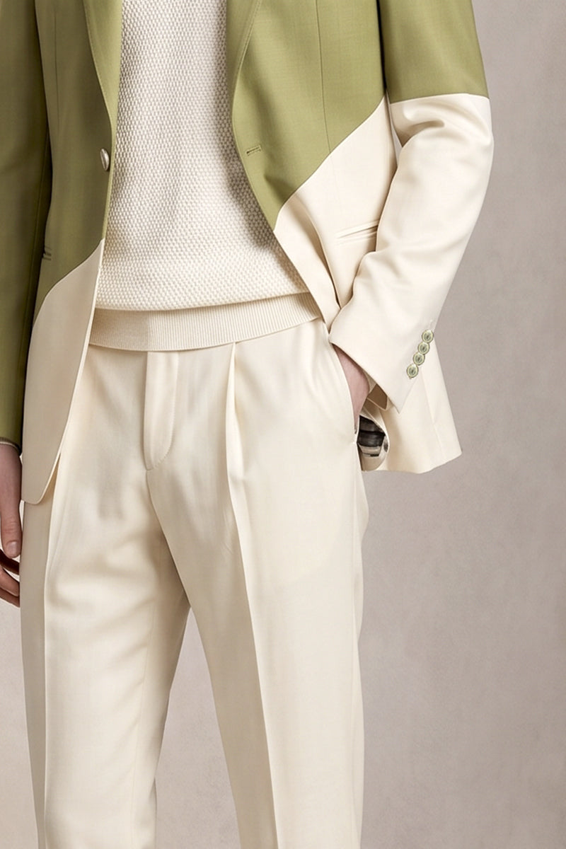 Beige 50% Merino Wool Suit Trousers