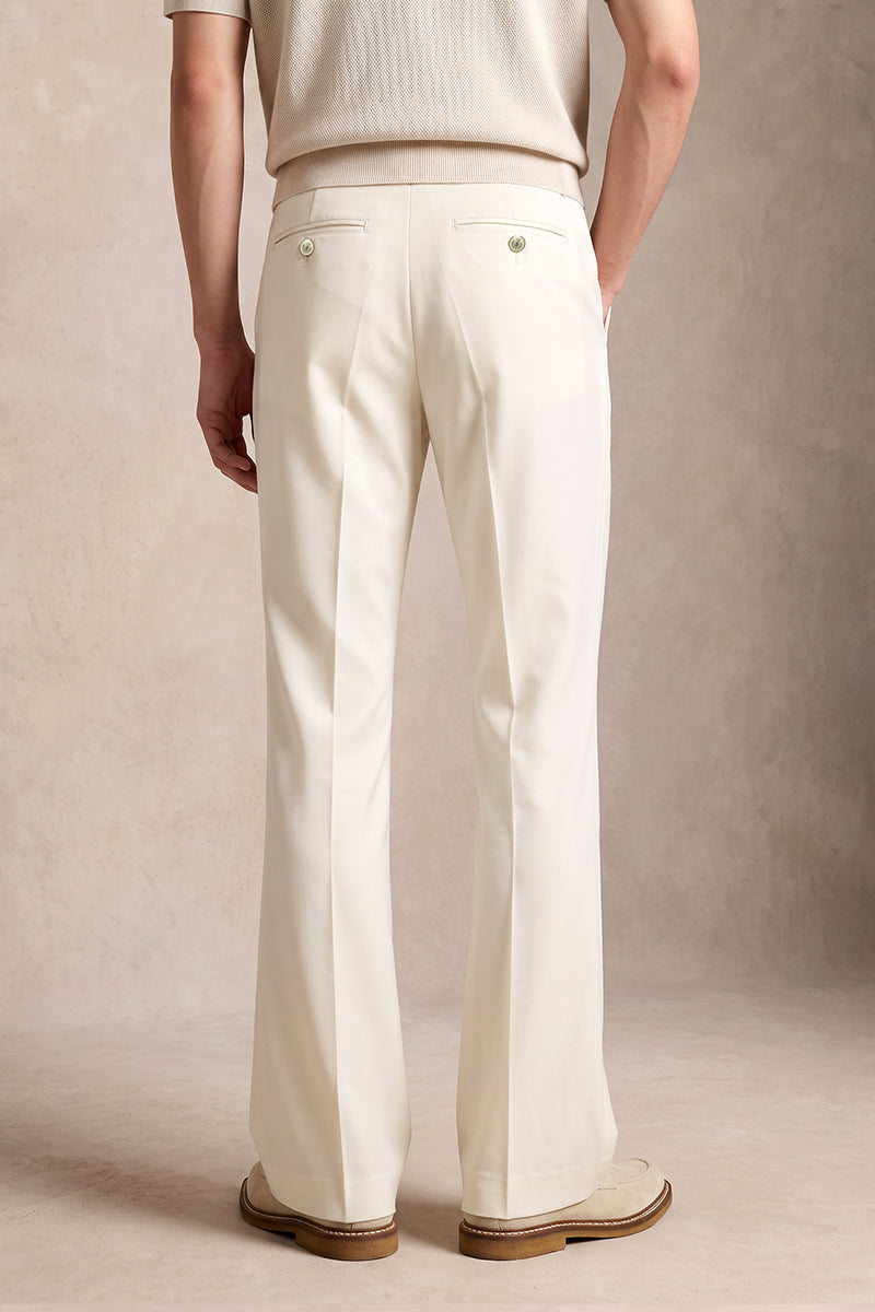 Beige 50% Merino Wool Suit Trousers