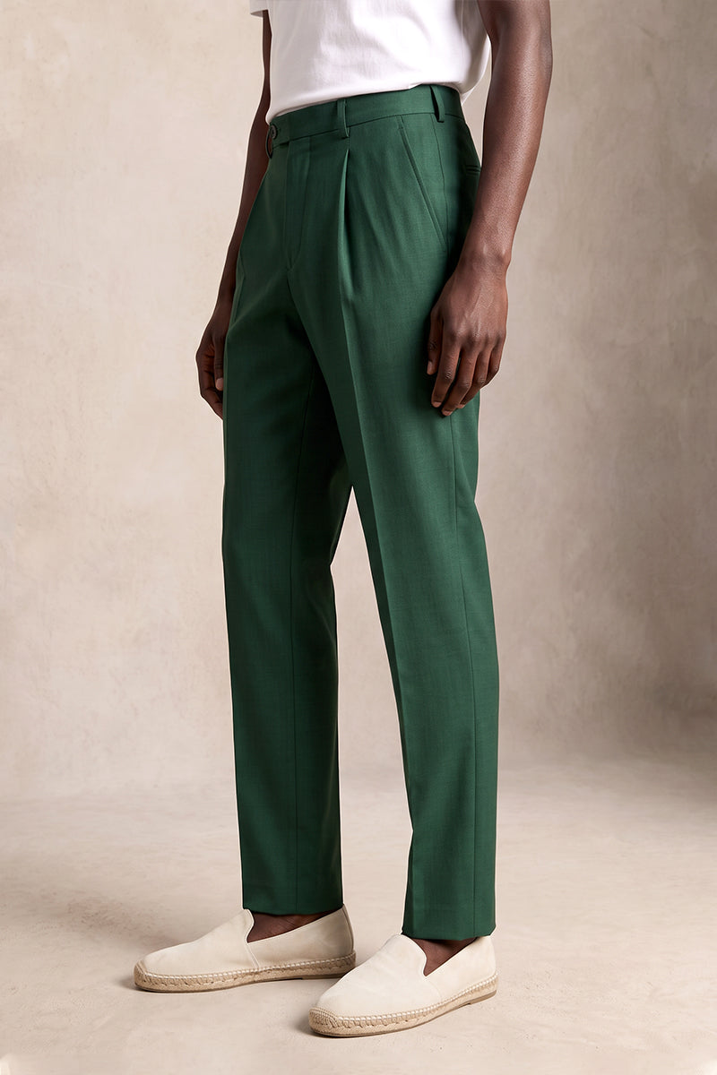 Forest Green 50% Merino Wool Suit Trousers