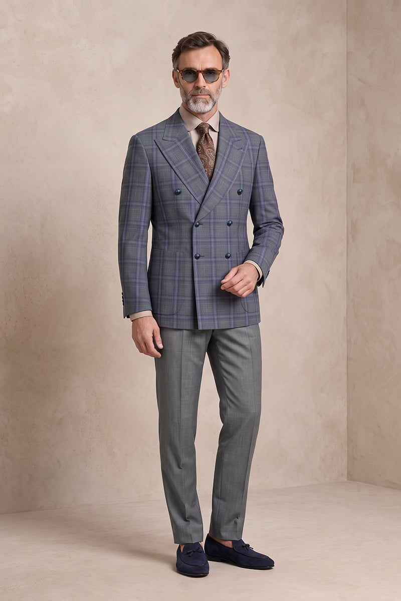 Gray Purple 50% Merino Wool Suits
