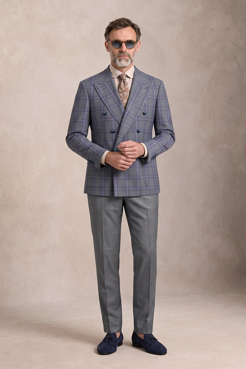 Gray Purple 50% Merino Wool Suits