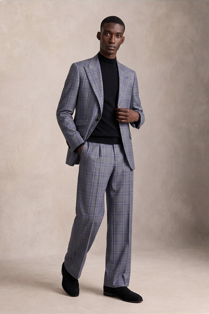 Gray Purple 50% Merino Wool Suits