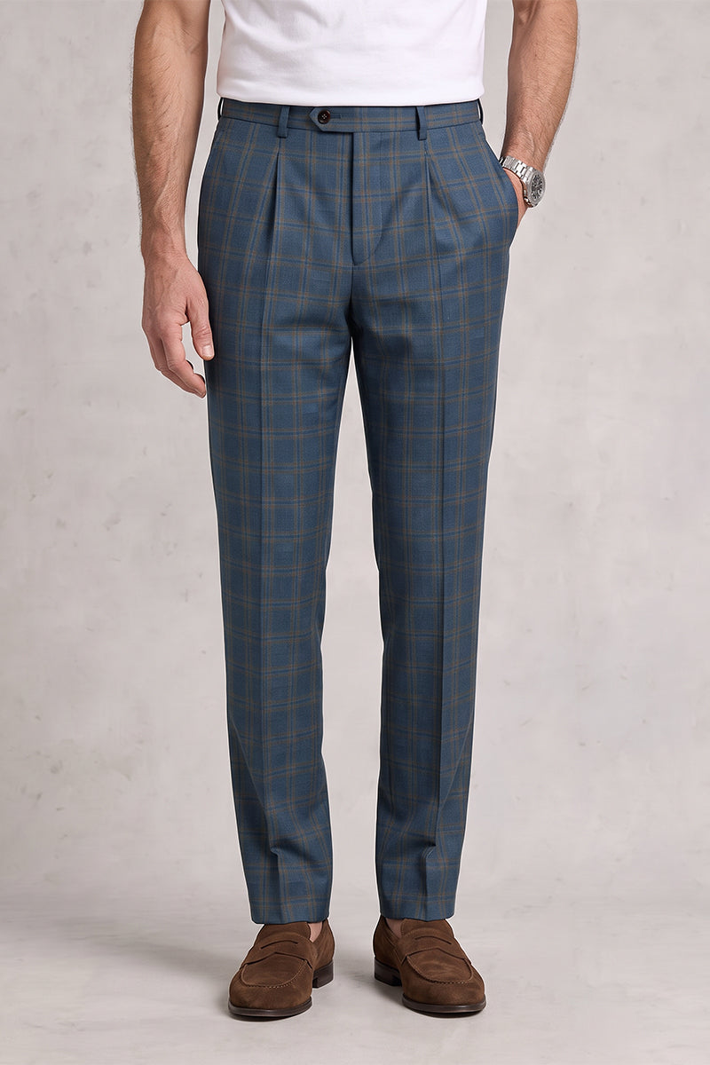 Blue 50% Merino Wool Suit Trousers