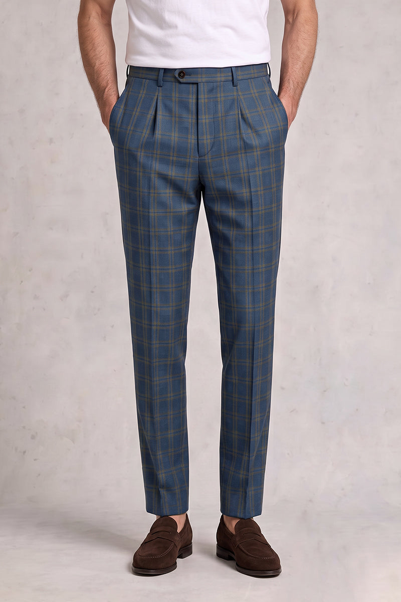 Blue 50% Merino Wool Suit Trousers