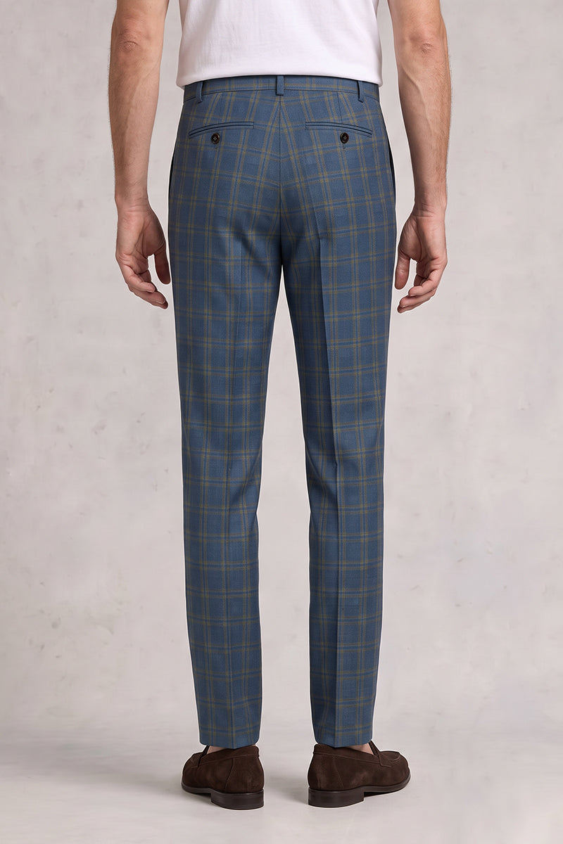Blue 50% Merino Wool Suit Trousers