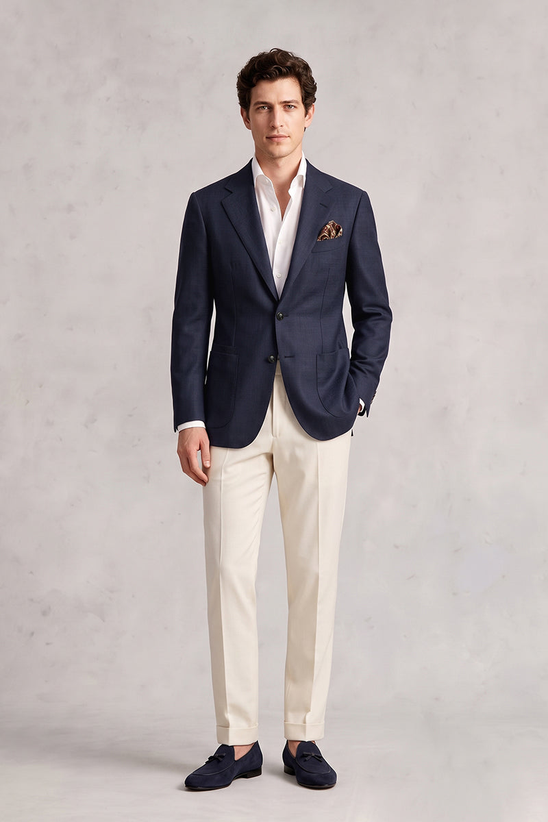 Navy Blue 50% Merino Wool Blazers