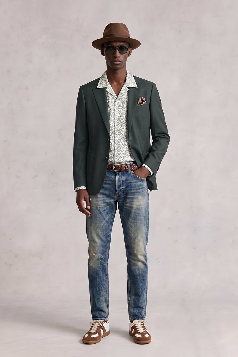 Dark Green 50% Merino Wool Blazers