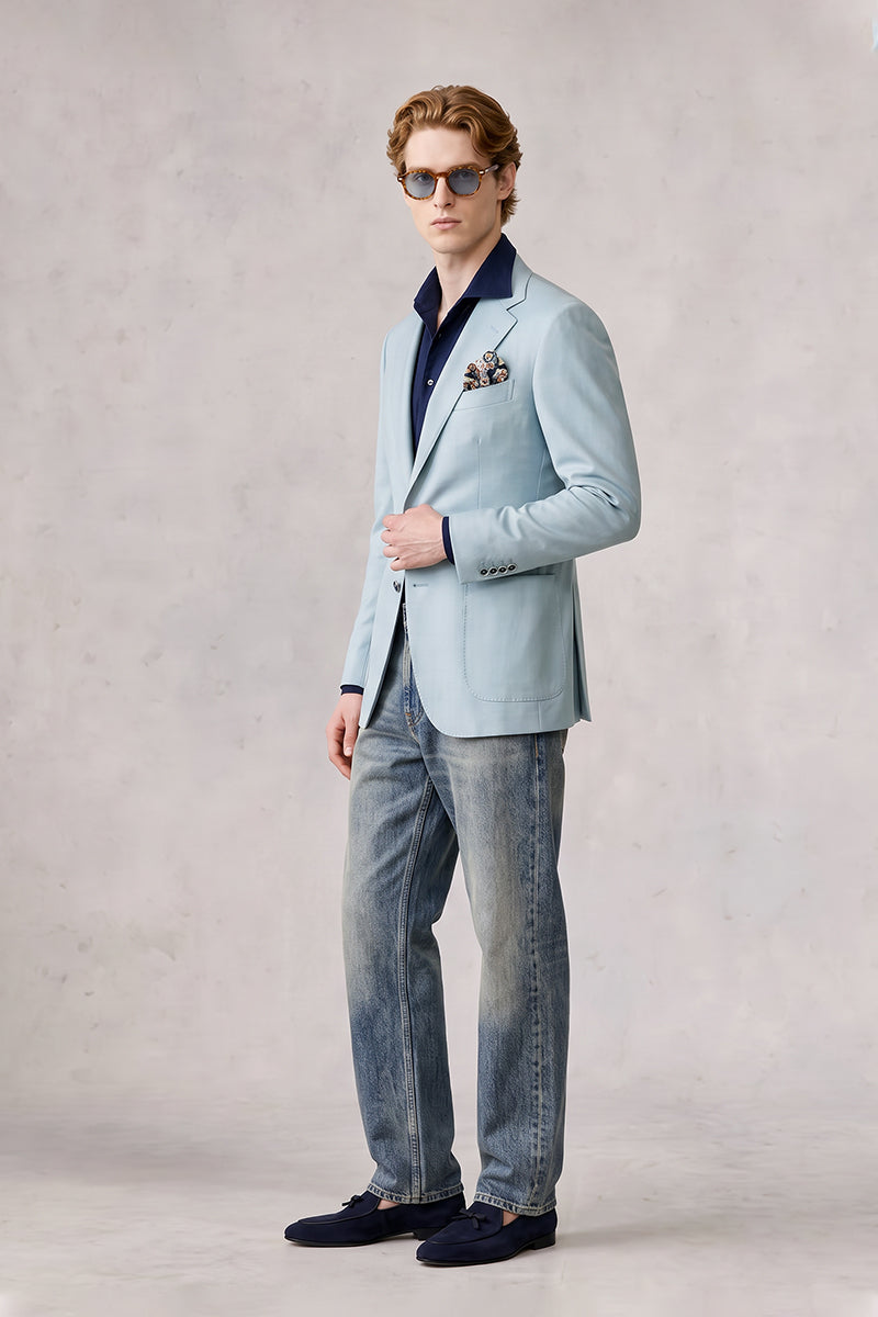 Light Blue 70% Merino Wool Blazers