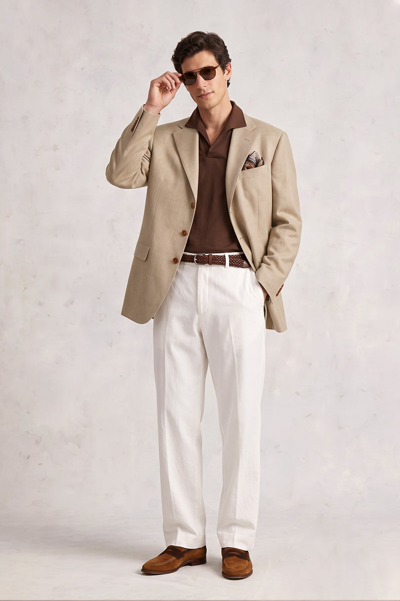 Beige 70% Merino Wool Blazers