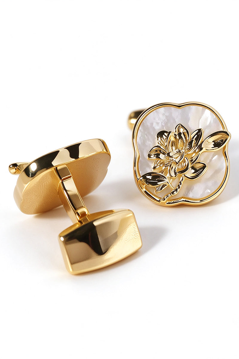 Men Mirror Bloom Relief Brass Cufflinks