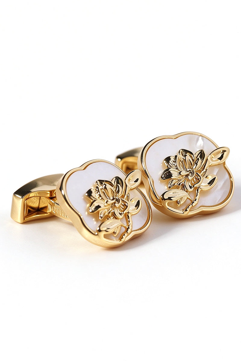 Men Mirror Bloom Relief Brass Cufflinks