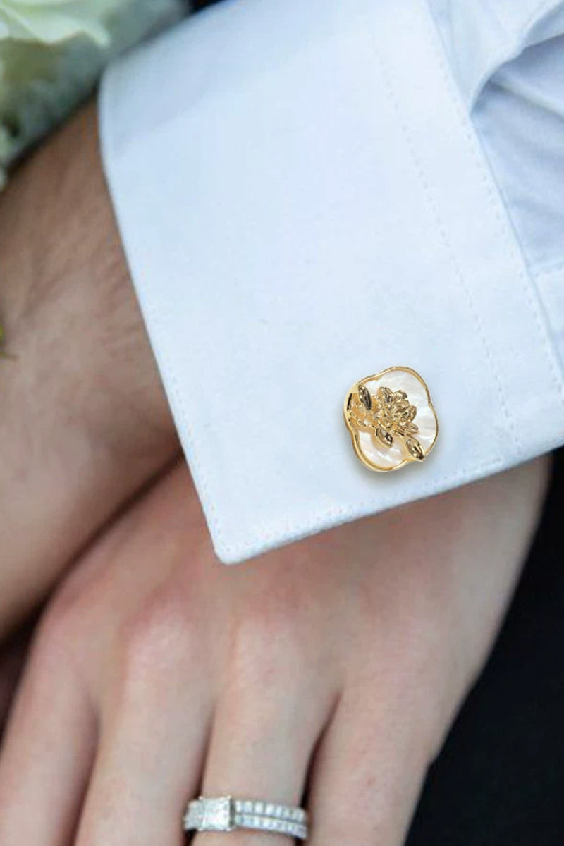 Men Mirror Bloom Relief Brass Cufflinks