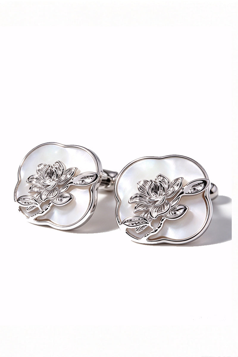 Men Mirror Bloom Relief Brass Cufflinks