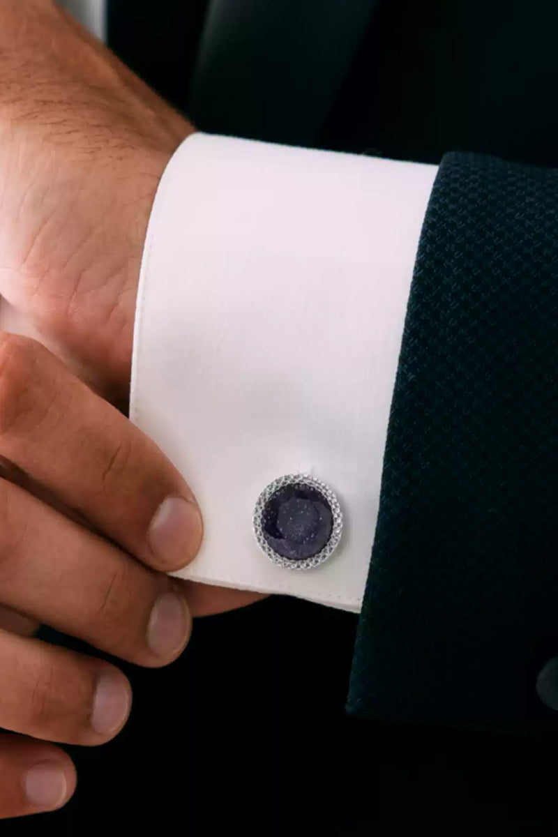 Men Starry Gemstone Plated Brass Cufflinks