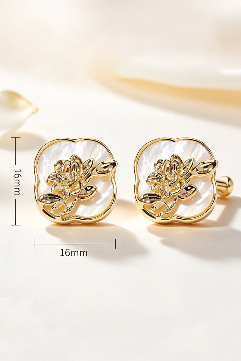 Men Mirror Bloom Relief Brass Cufflinks