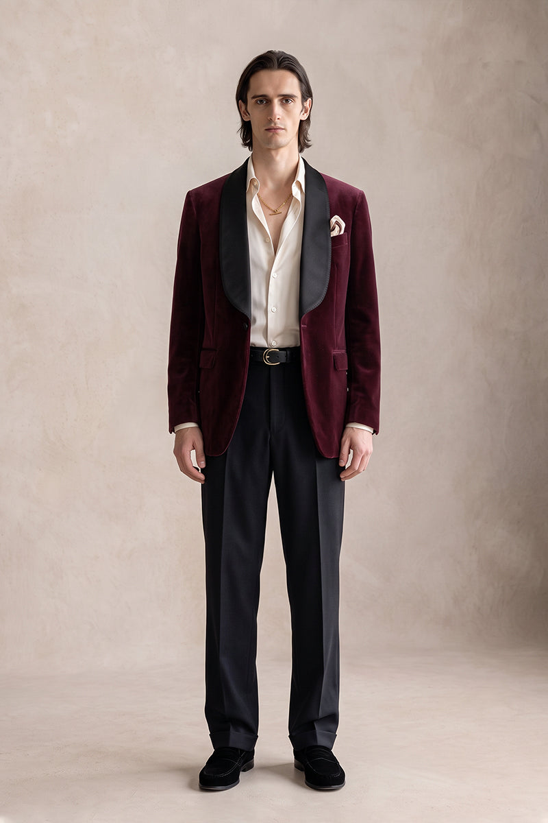 Burgundy 82% Velvet Suits